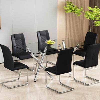 Confortables chaises de salle à manger en cuir d'unité centrale noires avec pieds en métal, 6 pour une zone d'étude relaxante de 6 pieds dans votre maison