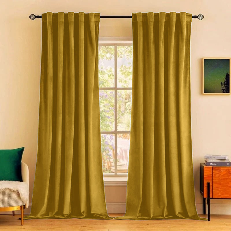 Rumson Crushed Velvet Eyelet Sheer Curtains Pair, Ochre, 167cm x 183cm