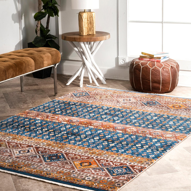 Tapis de zone bleu géométrique Judith Gap, Rectangle 5 pi x 7 pi 9 po