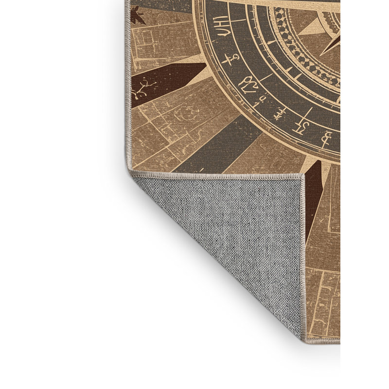 Machine Washable Pantelie Art Deco Starburst Rug in Brown – Beige Binding, 8 x 10