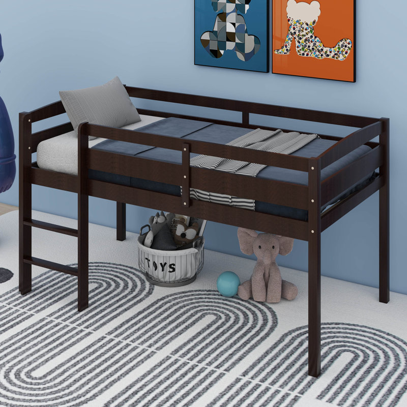 Lit mezzanine simple Haralampie, pour enfants, Espresso
