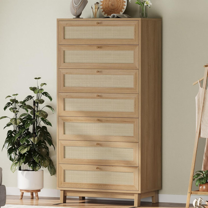 Grande commode 7 tiroirs en rotin 7 tiroirs