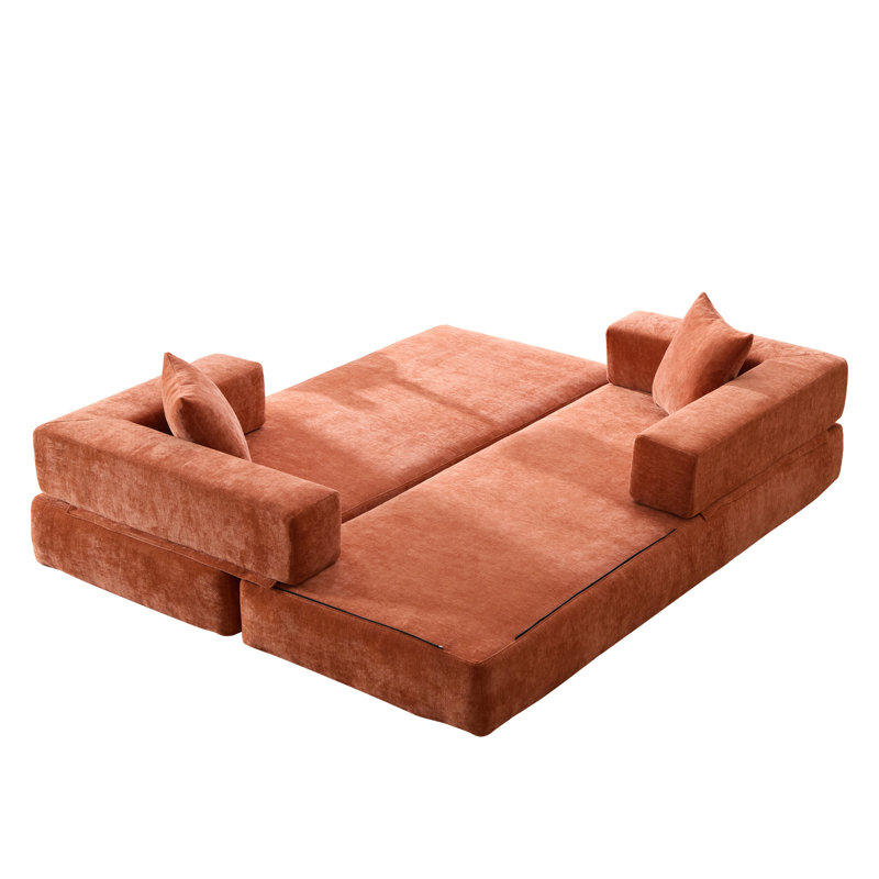 Canapé-lit pliant avec coussins Chenille, Orange