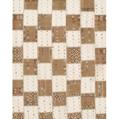 Tapis brun / blanc en laine noué à la main Paylor