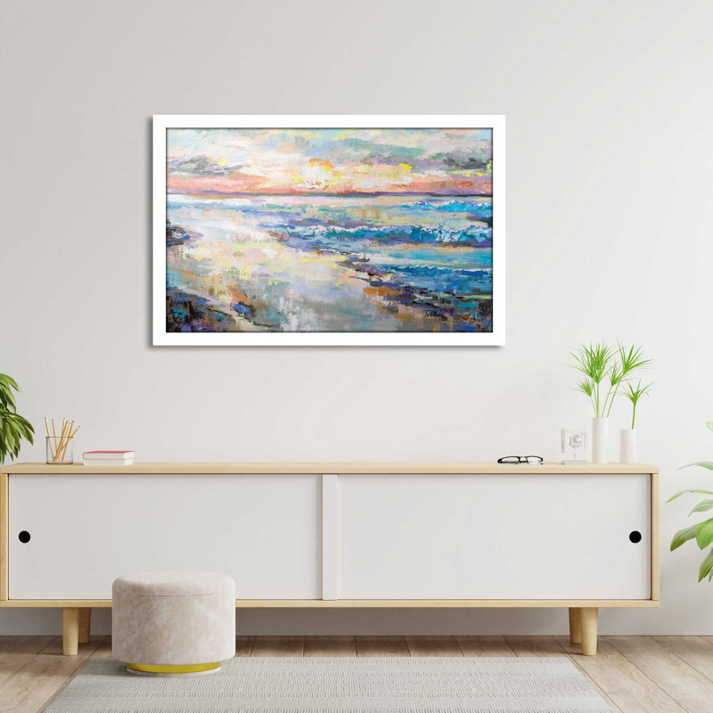 Jet de mer - peinture, L 39,5 po x H 27,5 po, Cadre blanc