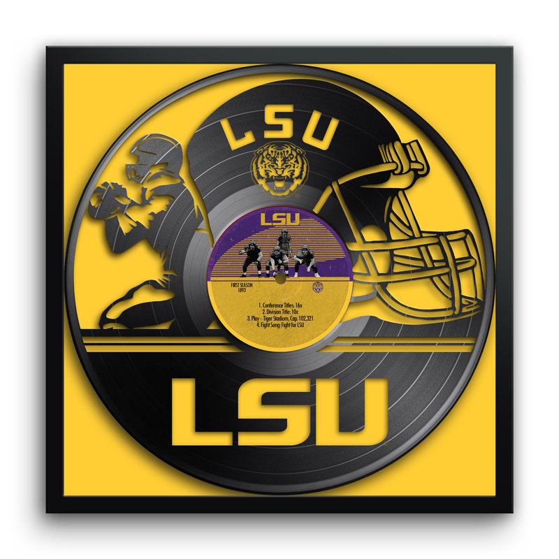Disque vinyle NCAA-CLC LSU Tigers Football, impression encadrée 13" x 13", NCAA LSU Tigers
