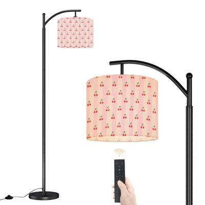  Lampe sur pied arc cerise haute rayée cerise rose moderne abat-jour réglable en lin 3 températures de couleur