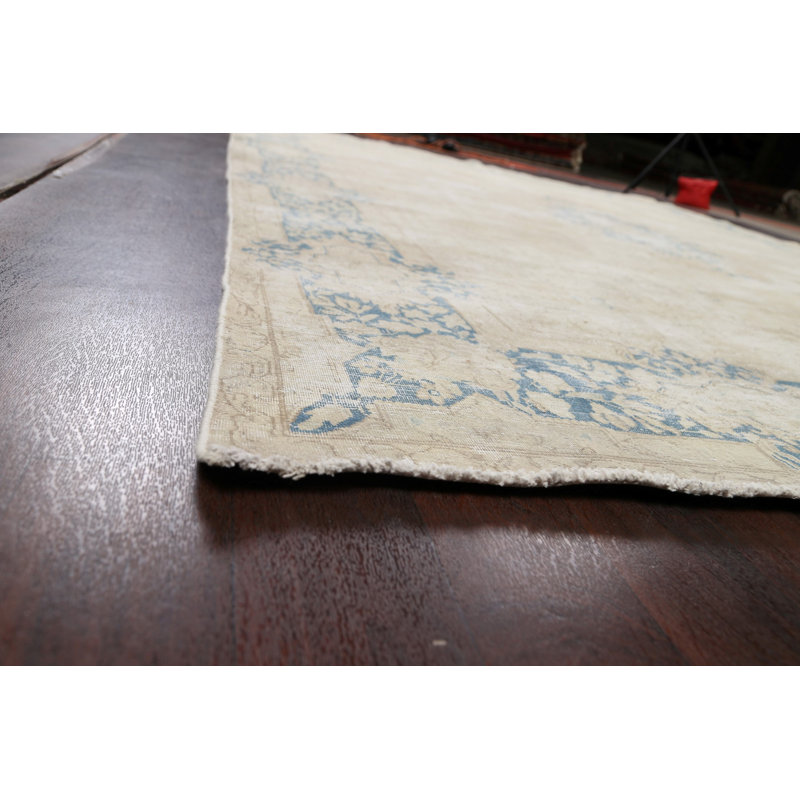 Tapis beige en laine noué à la main de conception unique 1960S 9 pi 6 po x 12 pi 9 po