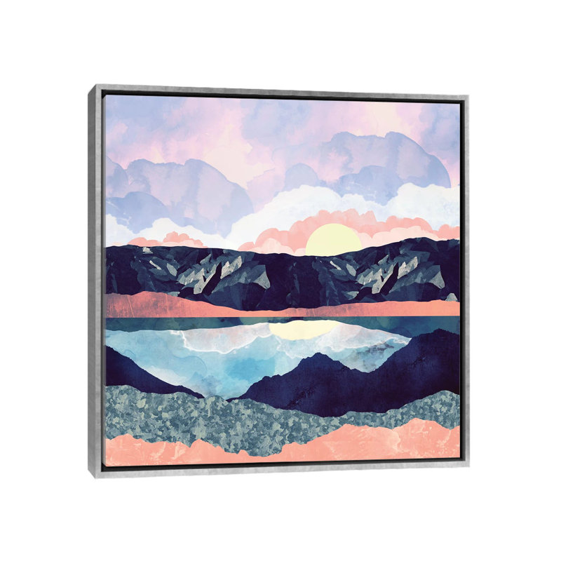 Lake Reflection - impression d'art graphique, H 37 po x l 37 po x P 1,5 po, Sans mat, Toile avec cadre argenté