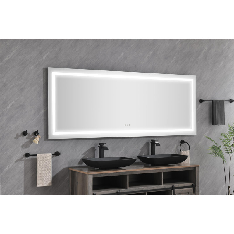 Miroir de salle de bain 72 "x 30" à DEL avec façade et rétroéclairage (miroir inclus seulement), 30 po x 72 po