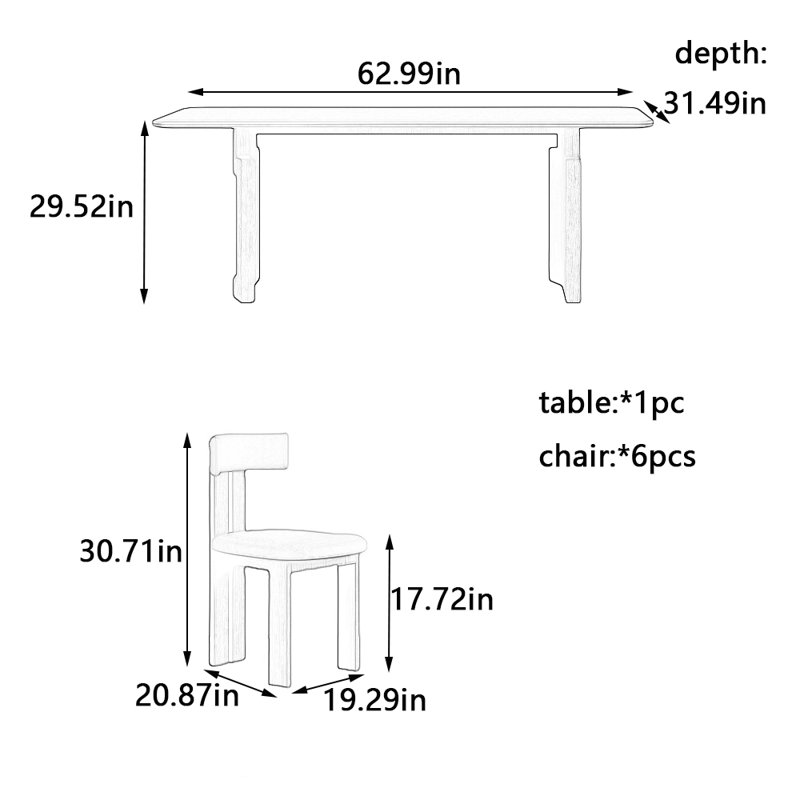 Ensemble de table et chaises Vintage, H 29,52 po x L 62,99 po x l 31,49 po