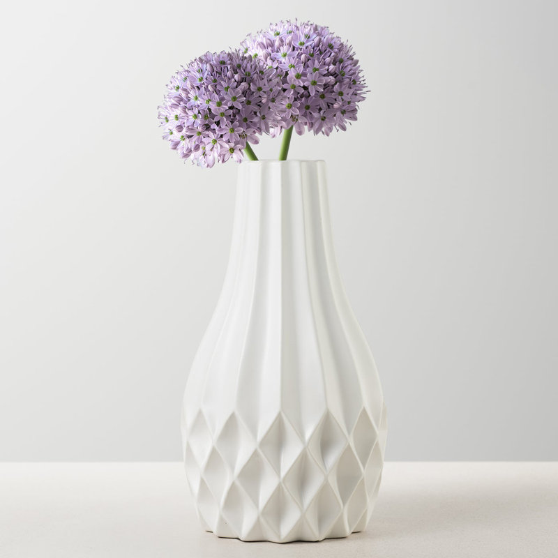Facetta 11" Matte Texture White Ceramic Vase, 11 inch, White