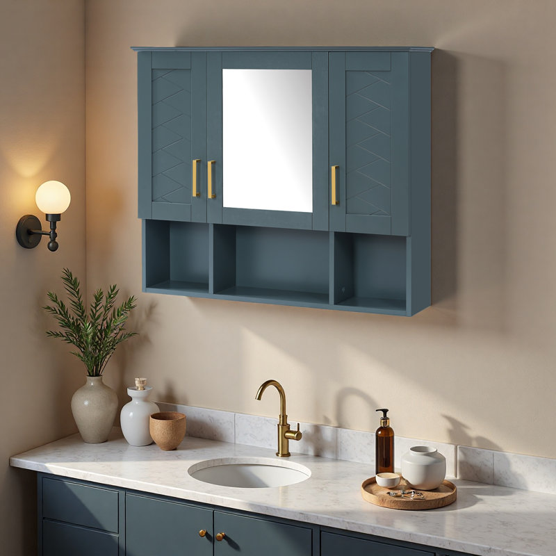 Armoire à pharmacie murale 35 po 2 en 1 avec tablettes réglables et portes à fermeture douce, miroir haute définition avec rangement pour meuble-lavabo de salle de bain