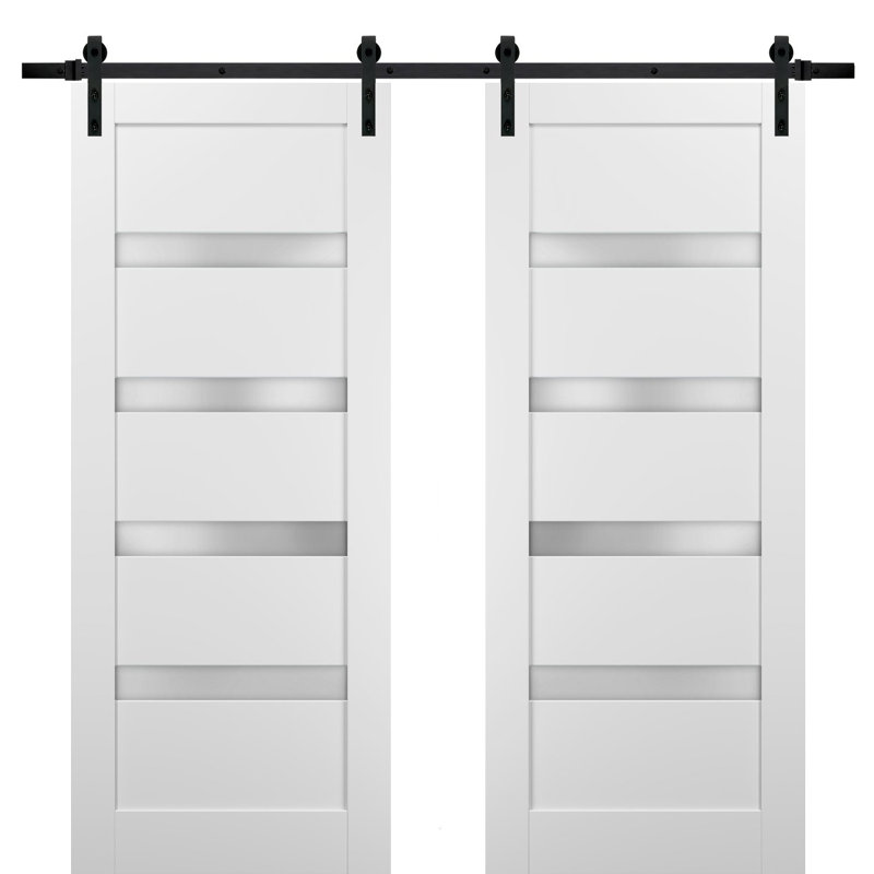 Portes de grange en verre givré Quadro avec ensemble de quincaillerie d'installation, 36 po x 96 po