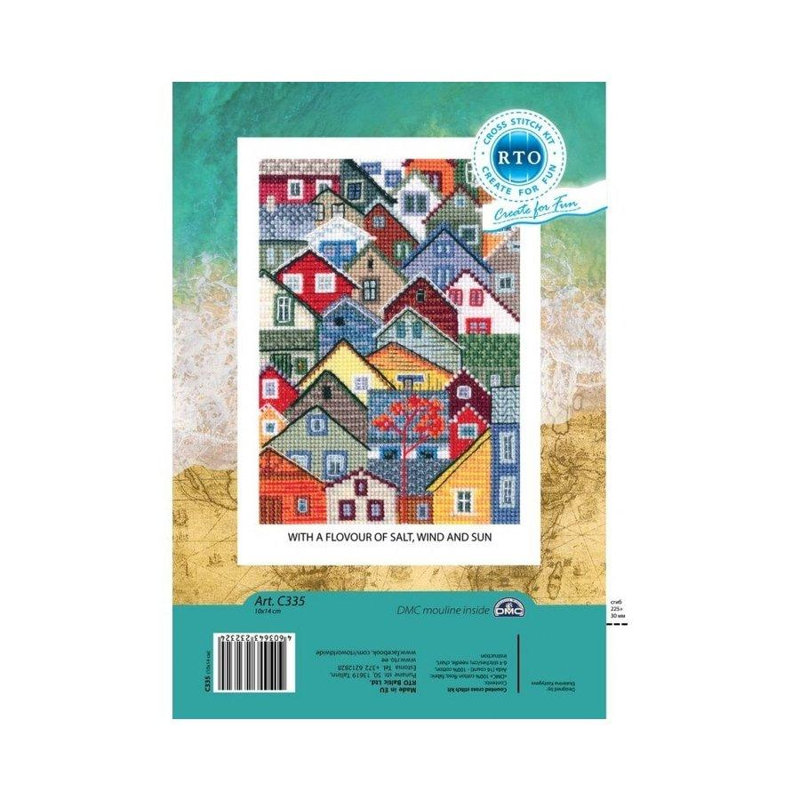 Trousse de broderie au point de croix comptée « Maisons de bord de mer au goût du sel, du vent et du soleil » par RTO C335