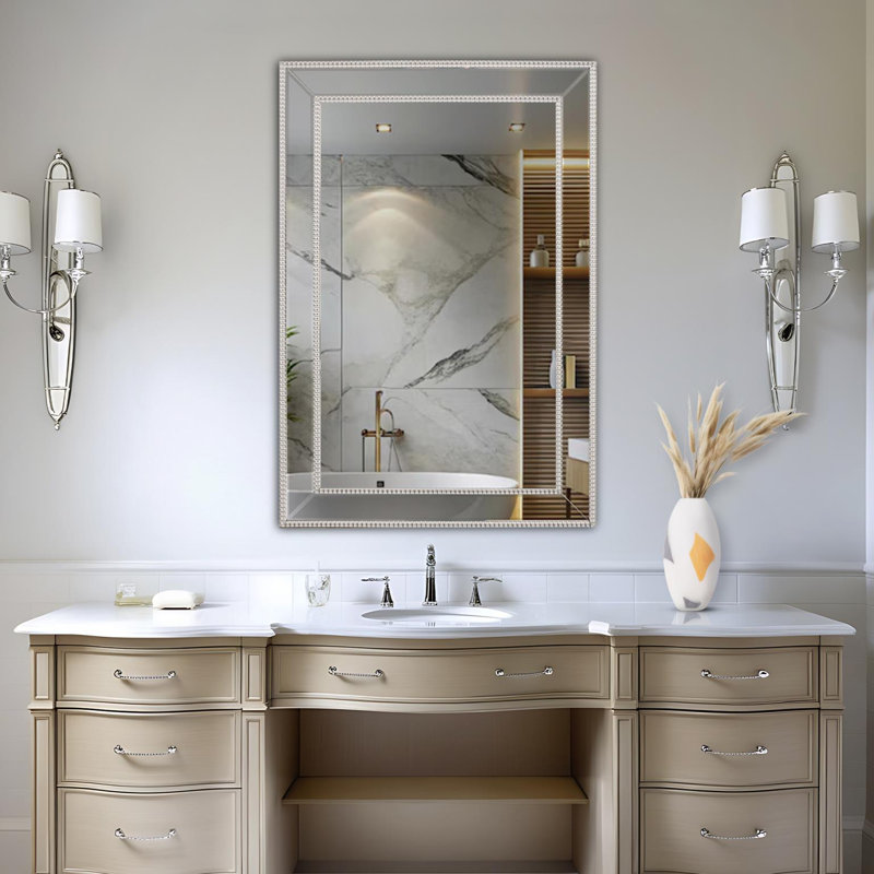 Rectangular Beaded Glass Trim Wall Mirror