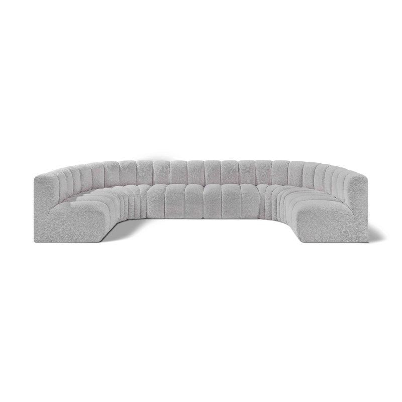 Kiriakos Upholstered Curved Sectional Reversible, Grey Boucle Fabric