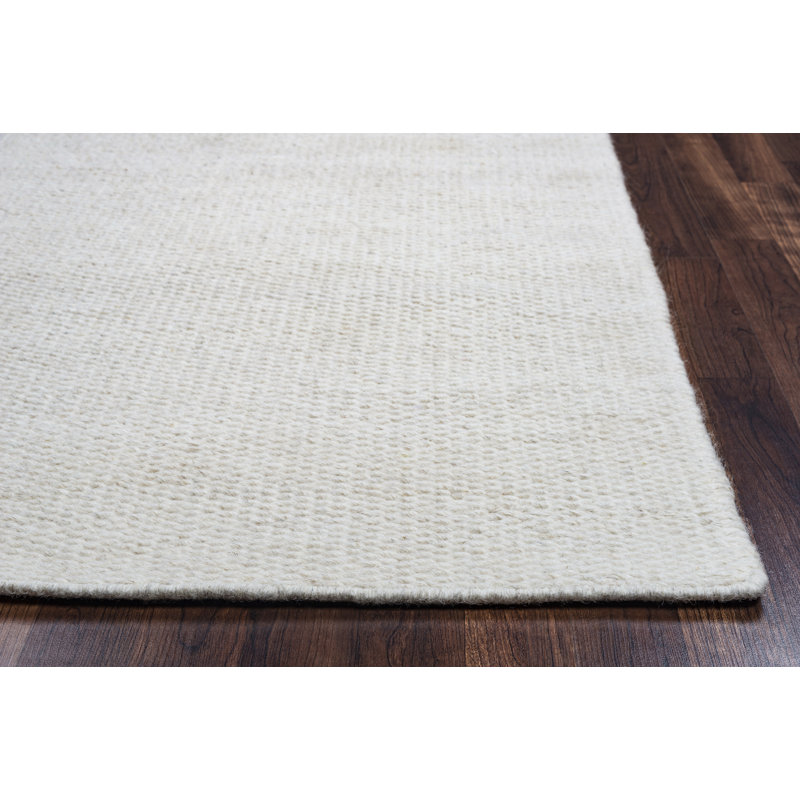 Tapis blanc cassé en laine tissé à plat à la main Rita, Rectangle 9 pi x 12 pi
