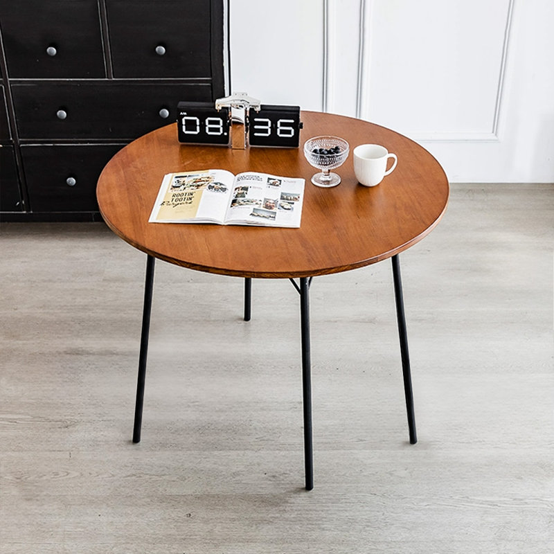 Nut-brown Round Solid Wood Dining table, Nut Brown/Black, 29.53"H x 43.31"L x 43.31"W