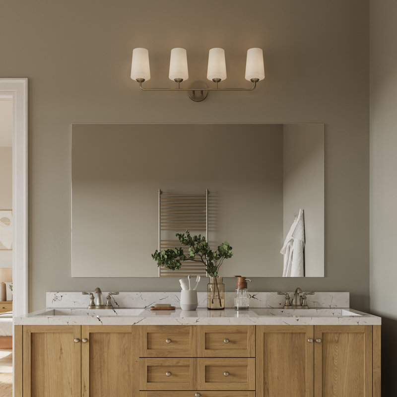 Ensemble de meuble-lavabo à quatre lumières avec verre Celino, Nickel brossé, Blanc