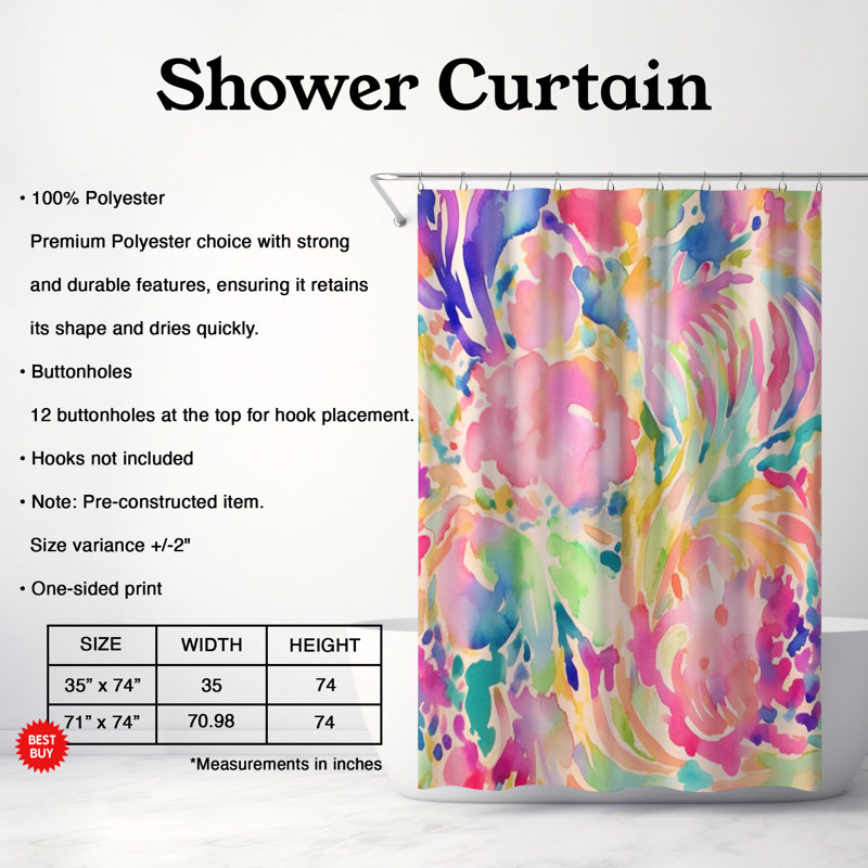 Creative Abstract Designs - Rideau de douche standard 1 pièce, H 74 po x l 71 po