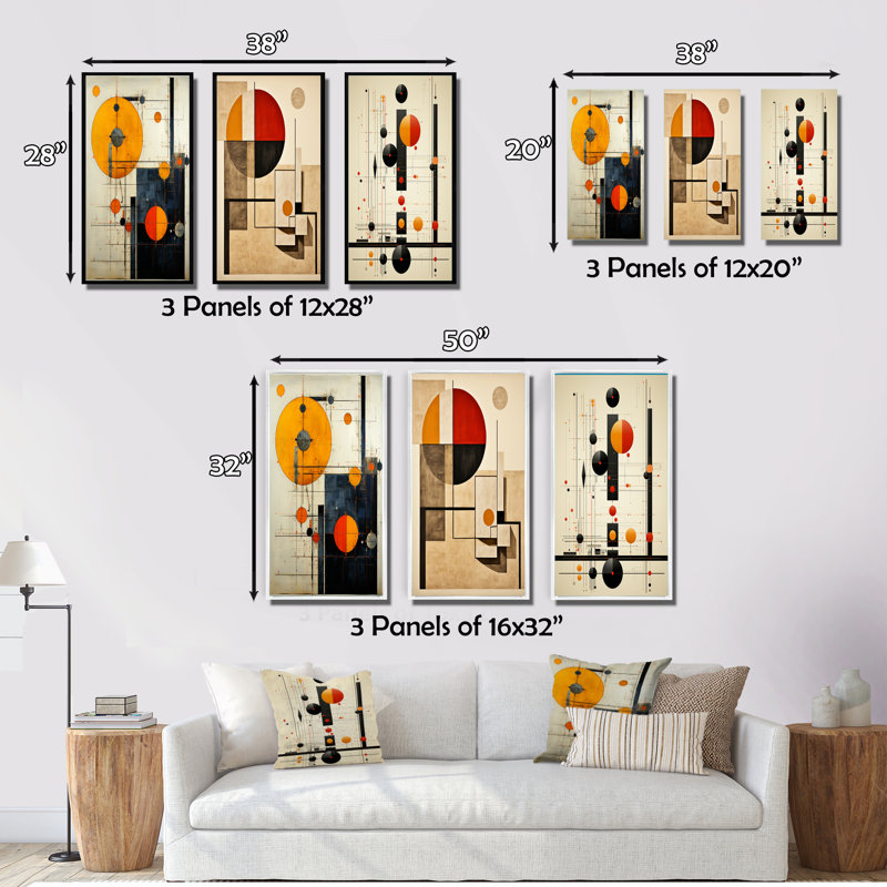 «Blissful Voyage Minimal Mid-Century Retro Art», ensemble de 3 impressions, Cadre flottant doré, H 32 po x l 48 po