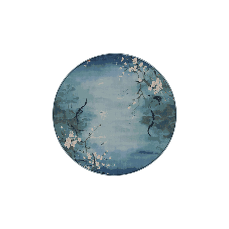 Machine Washable Blue Area Rug, Round 5'