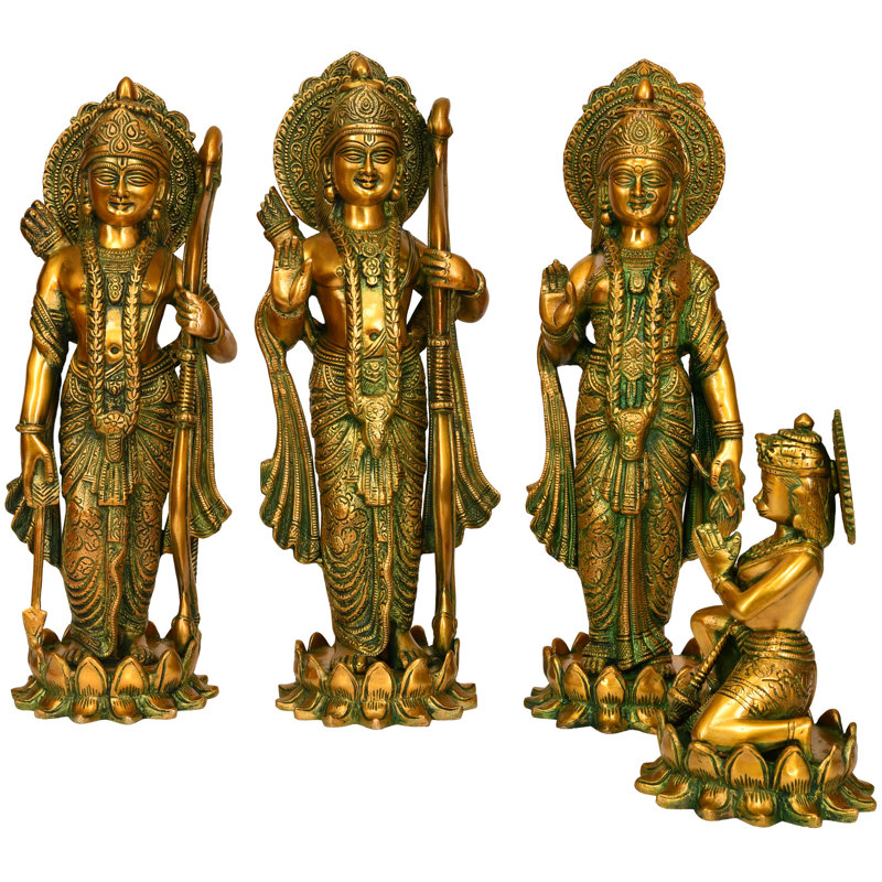 17" Rama Durbar Royal Court Brass Sculpture Set - Handcrafted Hindu Epic Family Statue Religious Home Decor Art