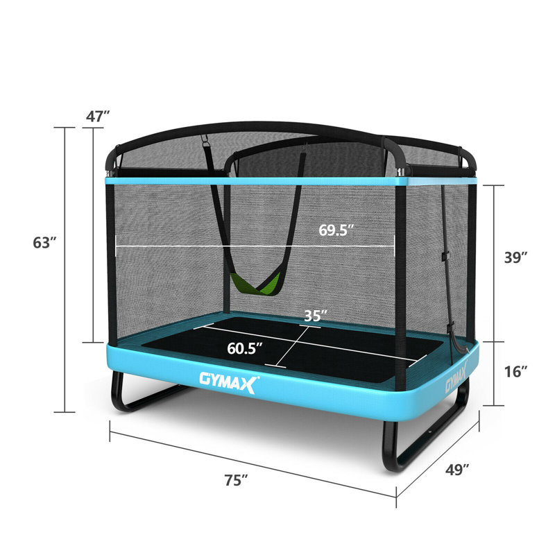 Gymax 6.25' x 4.08' Rectangle Backyard Trampoline with Safety Enclosure, Black/Blue