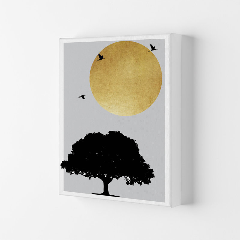 Gold Sun And Tree Abstract by Pixy Paper - Print, 59.4cm H x 42cm W x 4cm D, Wrapped Canvas