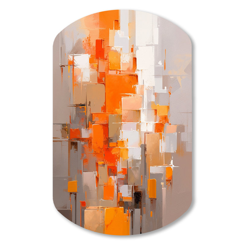 Orange Brown Shattered Realities - Cubism Irregular Shape Metal Wall Decor, Orange Asymmetrical Metal Art Print