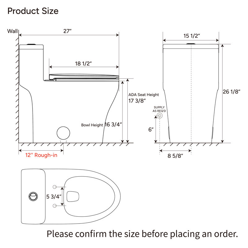 Lethe® Compact One Piece Toilet With Comfort Chair Seat Ada Height 17.33", Elongated Dual Flush 0.8/1.28 Gpf And Map 1000G, Standard White Toilet Bowl