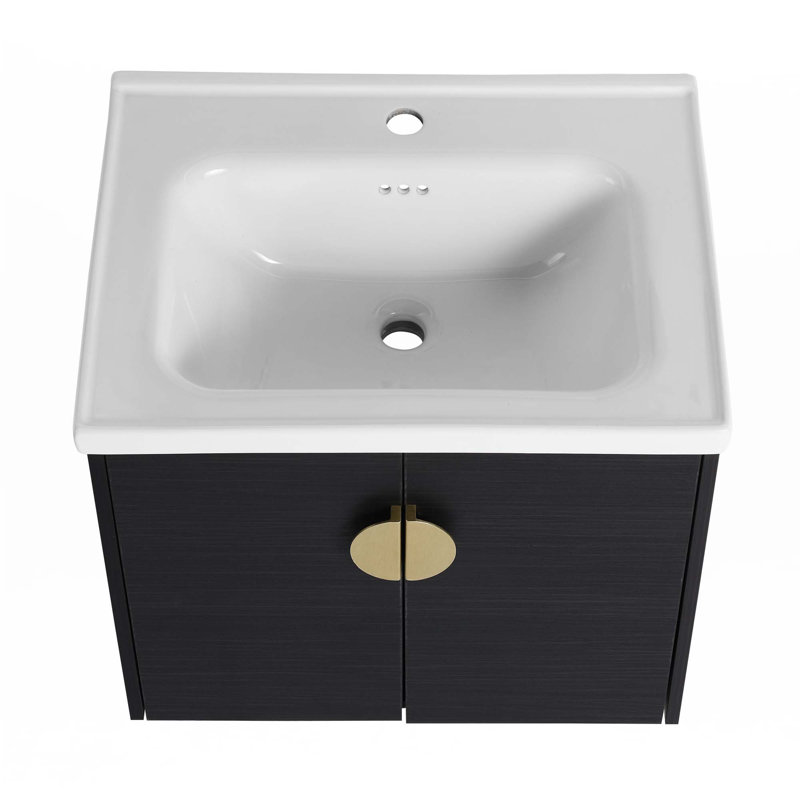 Meuble-lavabo à fermeture en douceur avec lavabo, Noir, noir, noir, noir, Doré
