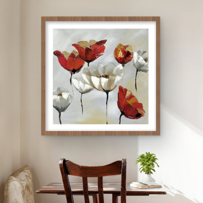 Abstract Red and White Flowers | Framed Matted Print Decor