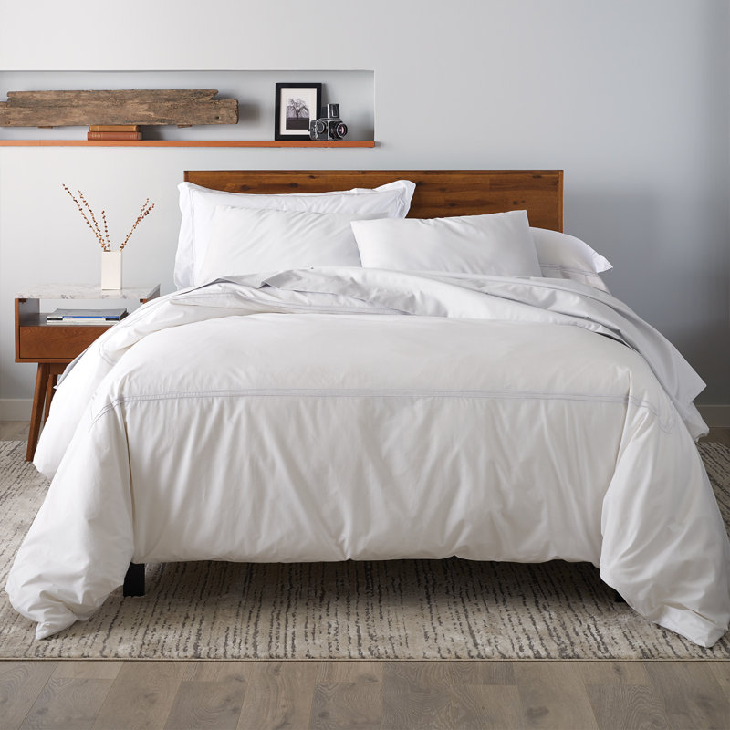 Ensemble de housse de couette en coton Ella Jayne avec coutures en satin 3 pièces, blanc avec coutures en satin blanc, Blanc