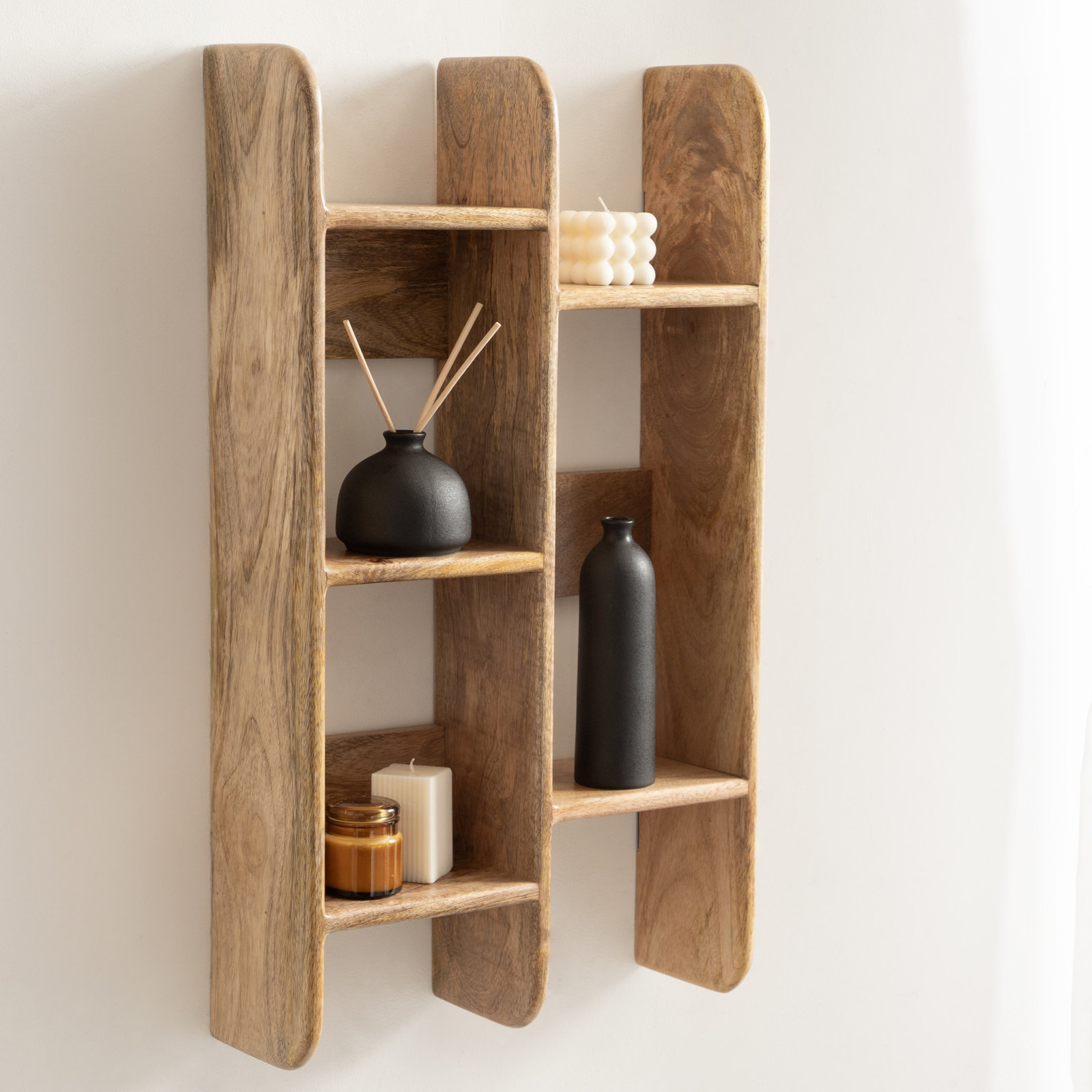 Tiered Storage Wood Wall Shelf, Brown Wood