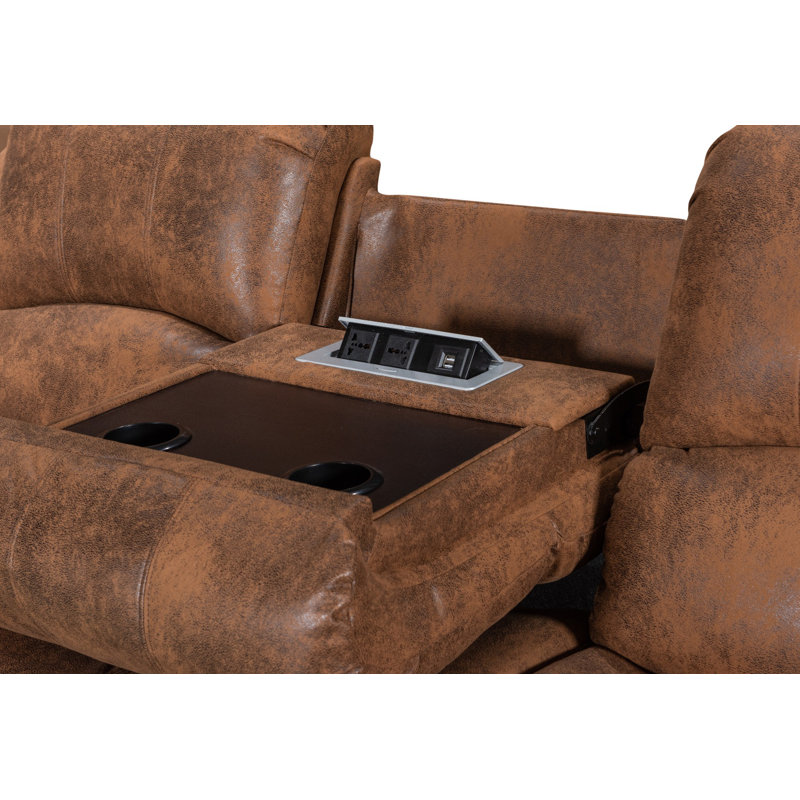 Averion 3 Seater Faux Leather Manual Reclining Sofa, Brown