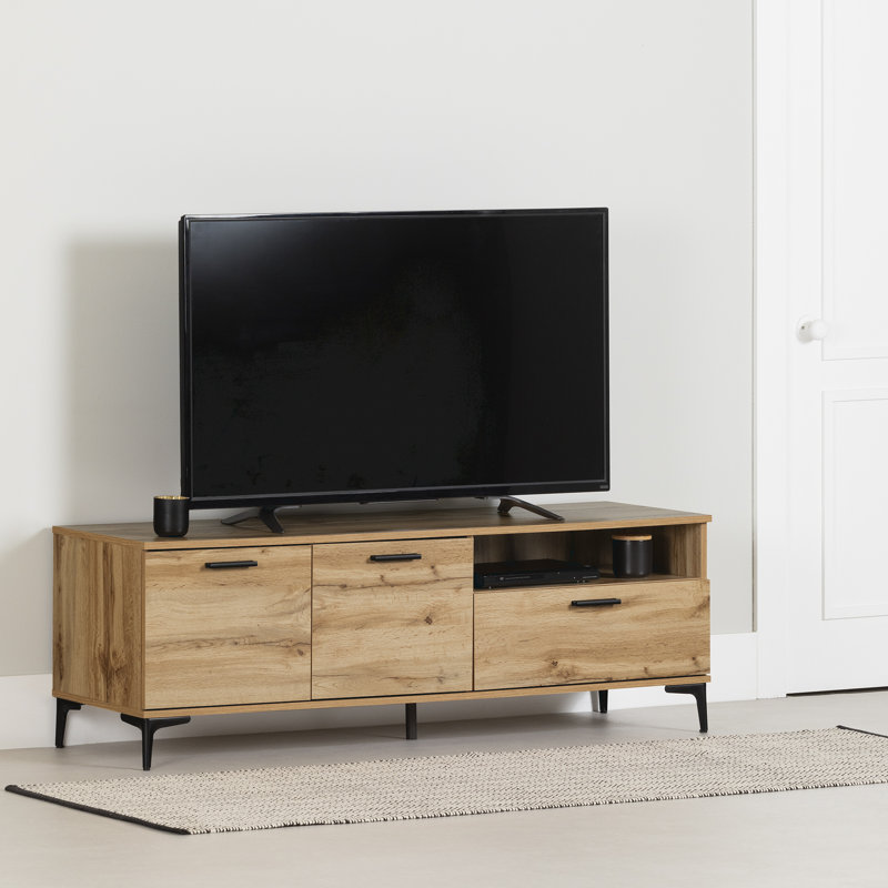 Musano 60" TV Stand With Doors And Drawer, Medium Wood