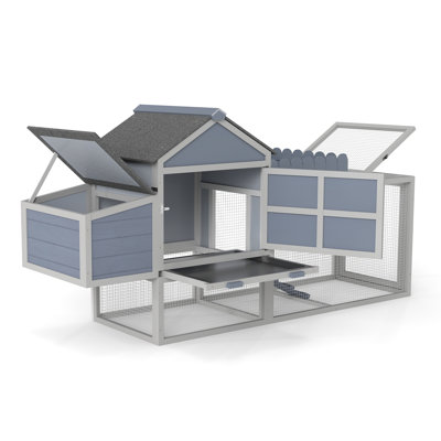 Poulailler en bois de 80 po, poulailler à 2 niveaux avec boîte de nidification, cour, jardinière et toit en PVC, plateau facile à nettoyer, cage à volaille résistante aux intempéries, abri de volaille pour patio