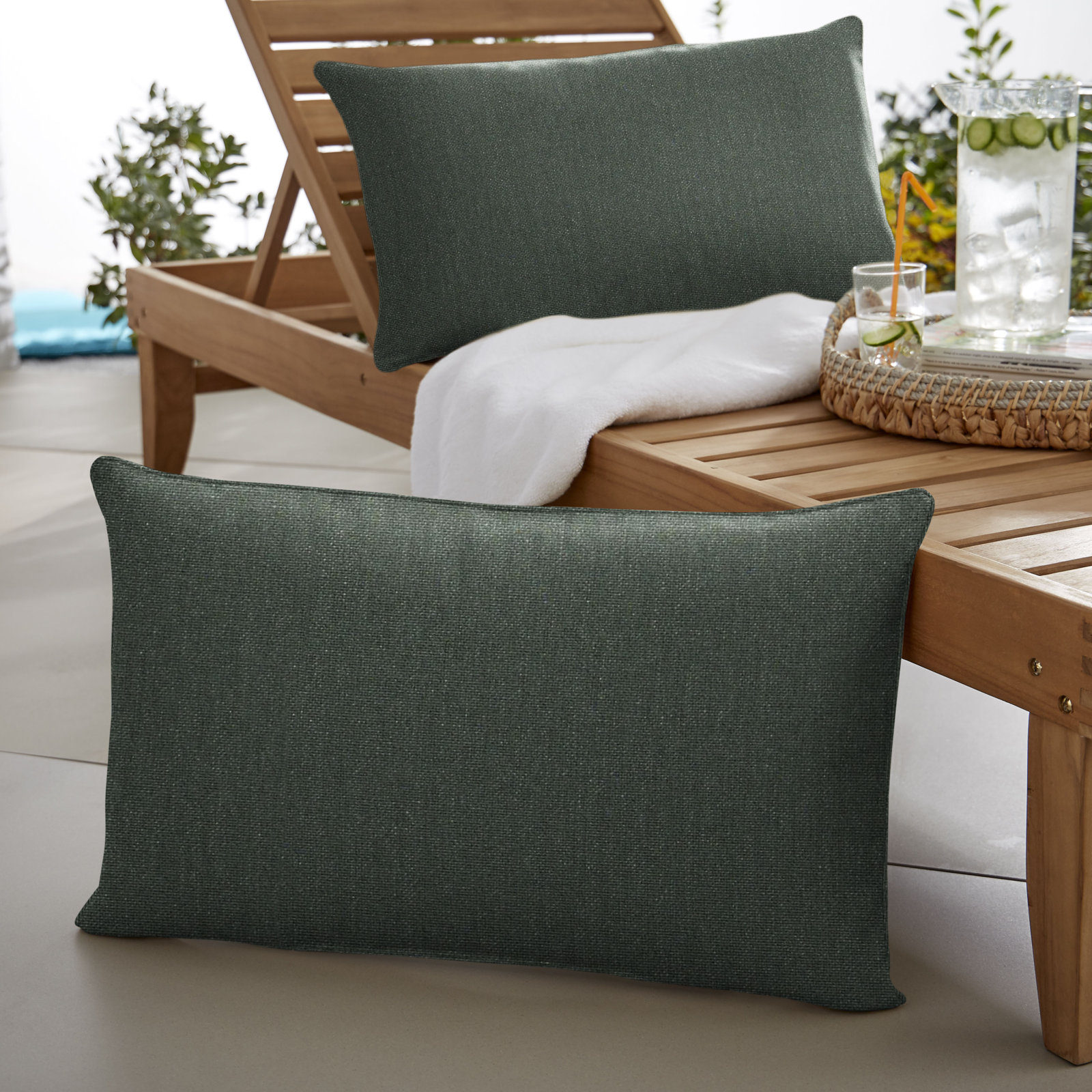 New Sunbrella 2023 Sunbrella® Indoor/Outdoor Lumbar Throw Pillow, Cast Ivy, 14” H x 24” W x 6” D