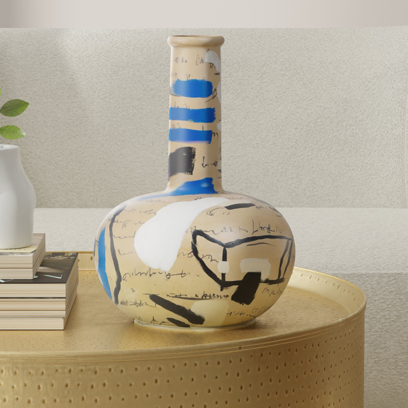 Vase Nevels - Finition beige / bleu sur céramique
