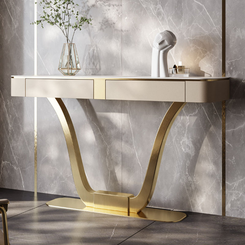 Console légère, luxueuse et moderne, H 35 po x l 47,2 po x P 13,8 po, Blanc / gris clair / or