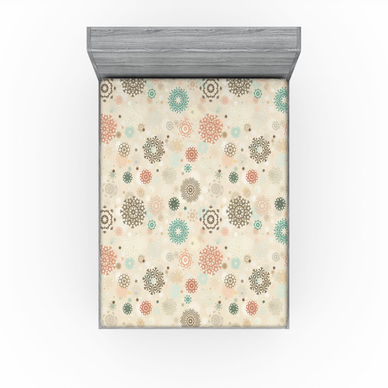 Drap-housse Ambesonne, paquet de 2, Drap-housse très grand californien, Beige / brun / floral rouge
