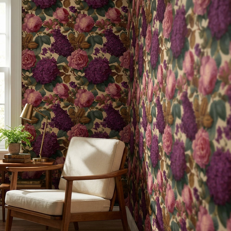 Papier peint floral Roses rétro