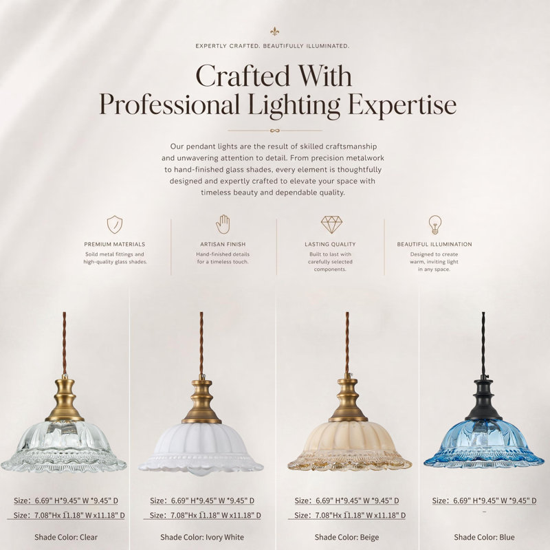 9.45"W Brushed Copper-finish Vintage Glass Pendant Light UL Listed, Brushed Copper, Clear, 6.69" H x 9.45" W x 9.45" D