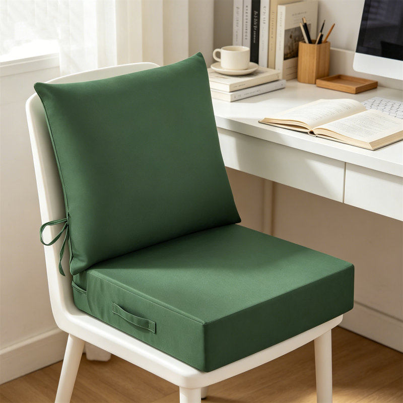 Set of 4 Waterproof Outdoor Seat Cushions 24"x24"x5.75" with Handle & Ties, Forest Green, Green, 5.75"