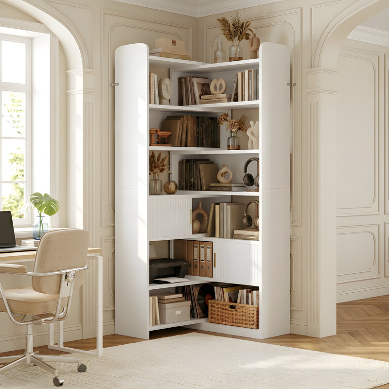  Bibliothèque moderne H 75,1 po - Rangement ouvert et fermé, en forme de L ou droit, pour le salon, la chambre à coucher, le bureau personnel, H 75,1 po x l 46,9 po x P 9,4 po