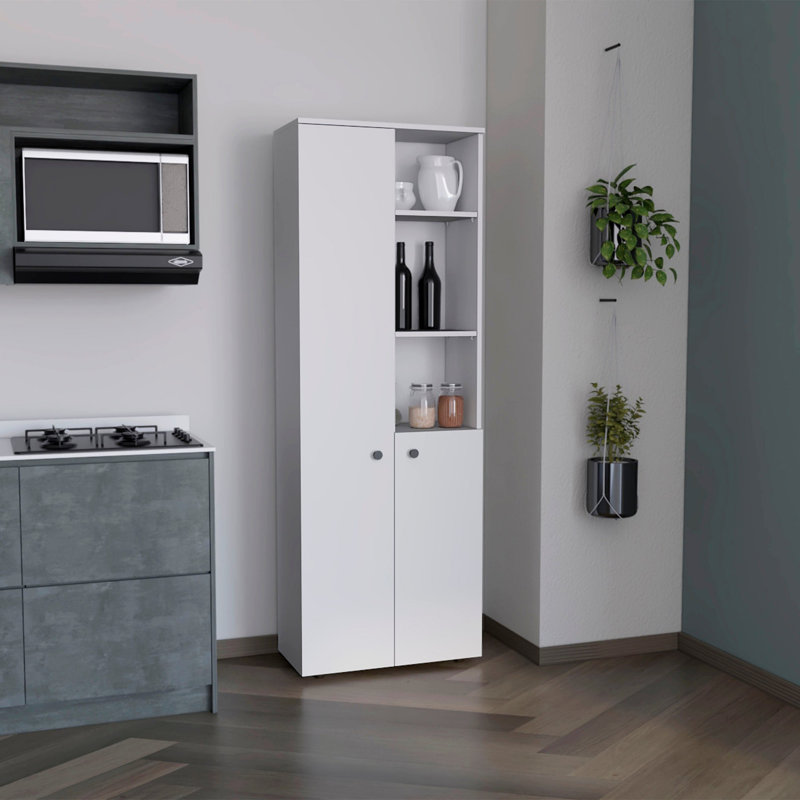 Buffet, armoire de cuisine à 2 portes avec tablette de rangement, Blanc