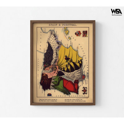 "Anthropomorphic Map of Espagne And Portugal, Portugal, reproduction de carte, décor de classe espagnole, art mural de classe portugaise, affiche de carte 18 x 24"