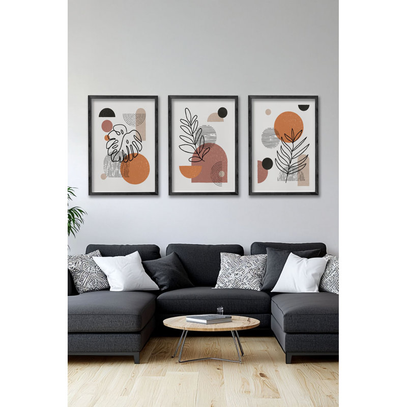 Ensemble de 3 panneaux décoratifs élégants en bois aggloméré, cadre en bois massif, 13,4 x 19,3 x 0,6 pouces | Œuvre d'art 100% MDF avec impression numérique | Parfait pour le salon, la chambre à coucher et le bureau, design élégant et moderne
